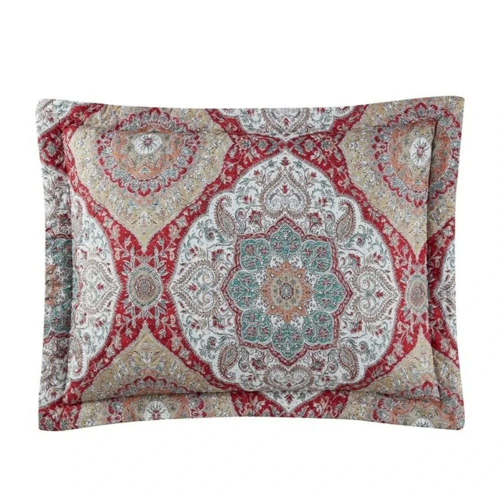 Mainstays Vintage Tapestry 2 Quilt Sham, King Reversible Floral Medallion 24x40